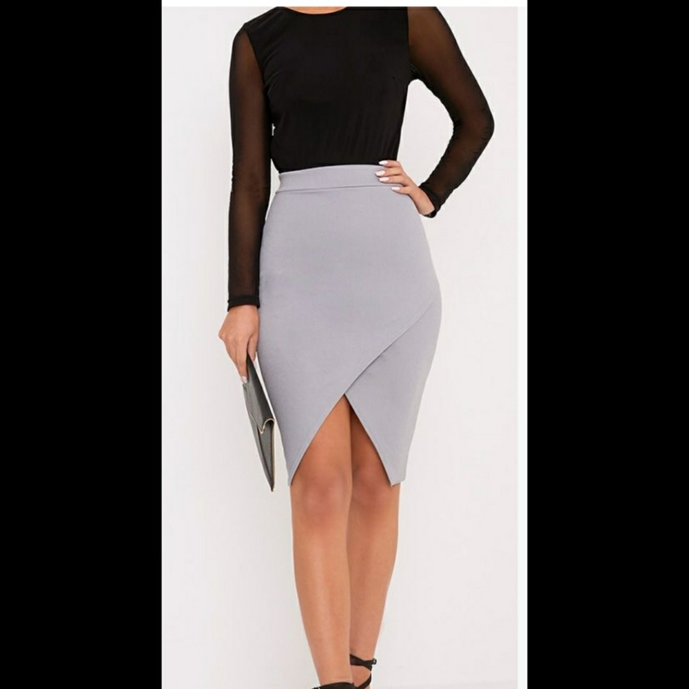 PrettyLittleThing Gray Asymmetrical Split Skirt